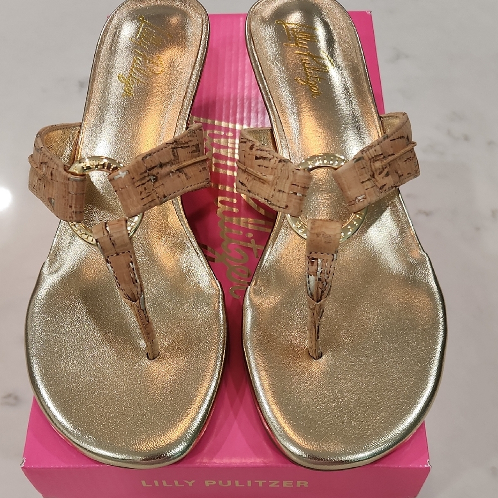 Lilly Pulitzer Mckim Wedge, Natural, Size 7 NWT